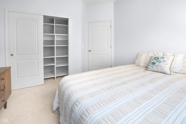 bedroom with carpet and a closet