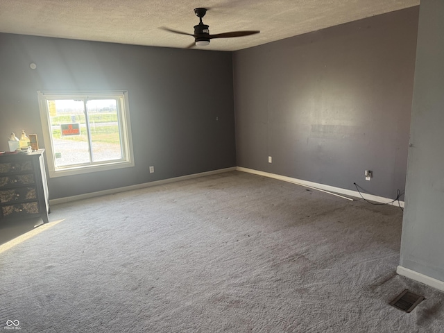3008 N Michigan Rd, Shelbyville, IN 46176 - empty room with a ceiling fan, a textured ceiling, visible vents, carpet floors, and baseboards