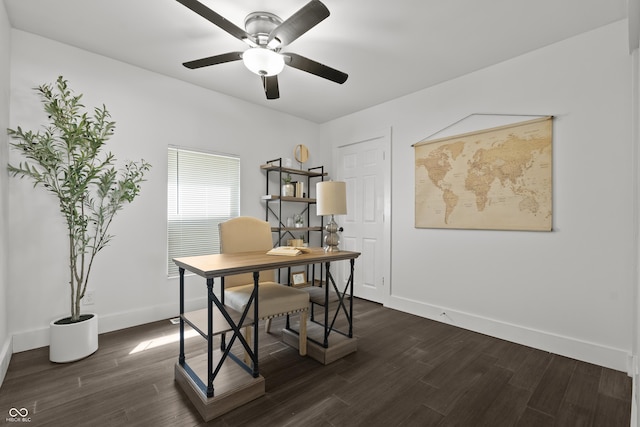 629 N Keystone Ave, Indianapolis, IN 46201 - office area featuring baseboards, a ceiling fan, and dark wood finished floors