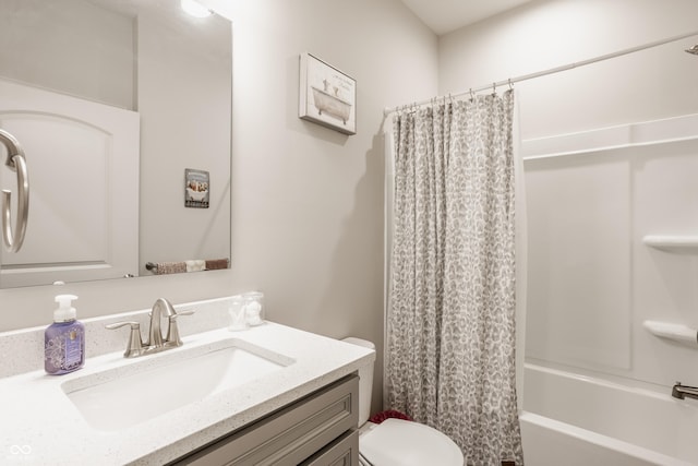 14878 Anees Ln, Fishers, IN 46040 - bathroom featuring vanity, toilet, and shower / bath combo with shower curtain