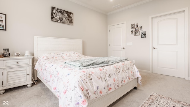 14878 Anees Ln, Fishers, IN 46040 - bedroom featuring light carpet and ornamental molding