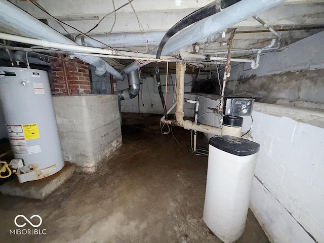 unfinished basement with water heater