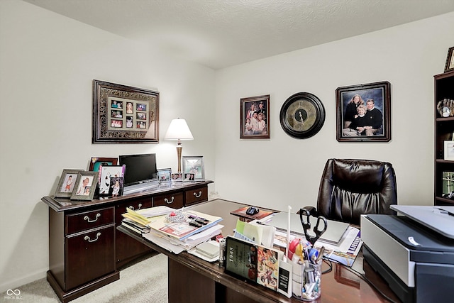 home office featuring light carpet