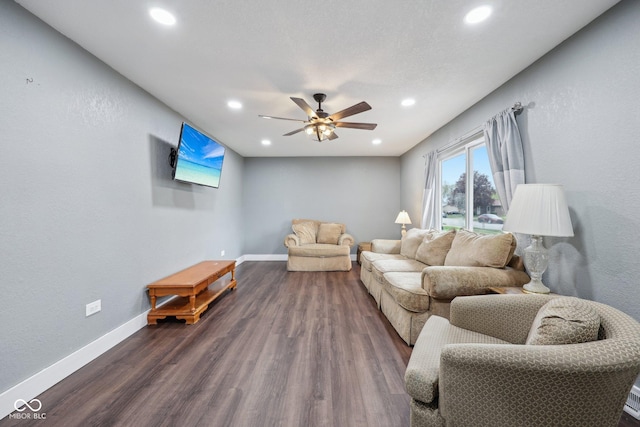1416 Wellington Ave, Indianapolis, IN 46219 - living room with baseboards, a ceiling fan, dark wood finished floors, and recessed lighting