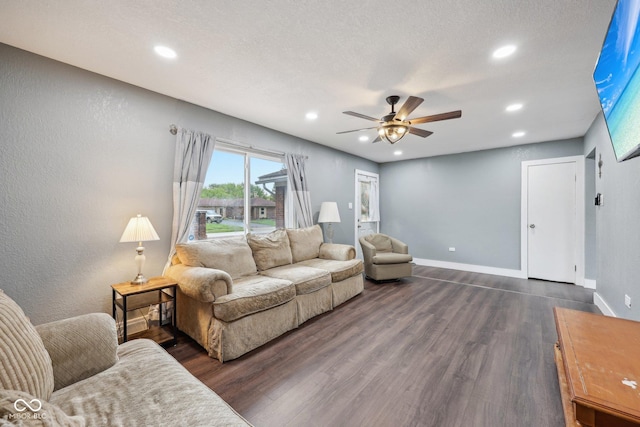 1416 Wellington Ave, Indianapolis, IN 46219 - living room with recessed lighting, ceiling fan, baseboards, and dark wood-type flooring