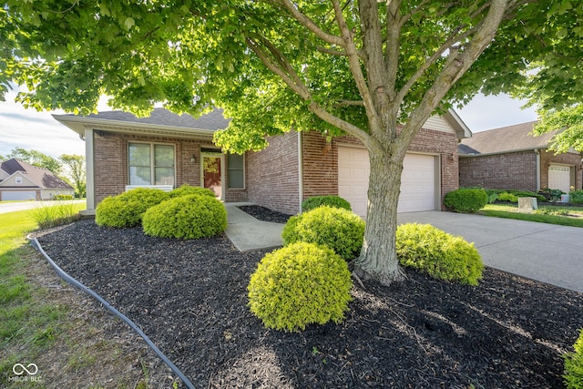 476 Glenview Dr, Greencastle, IN 46135 - view of property hidden behind natural elements with brick siding, an attached garage, and concrete driveway