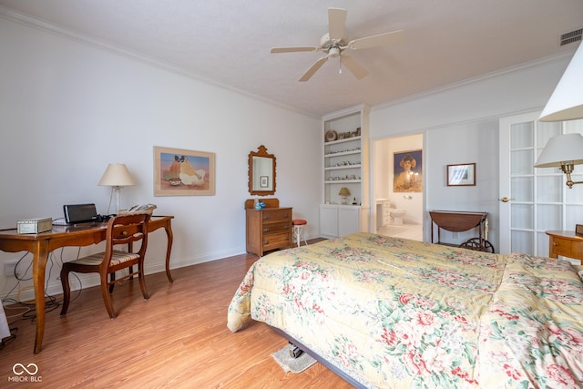 476 Glenview Dr, Greencastle, IN 46135 - bedroom with light wood-style flooring, crown molding, and an office area
