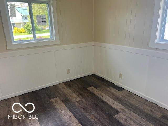 1204 Ladoga Rd, Crawfordsville, IN 47933 - unfurnished room featuring dark wood-type flooring, a decorative wall, and a wealth of natural light