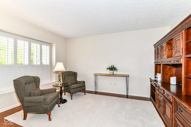 sitting room with baseboards and a textured ceiling