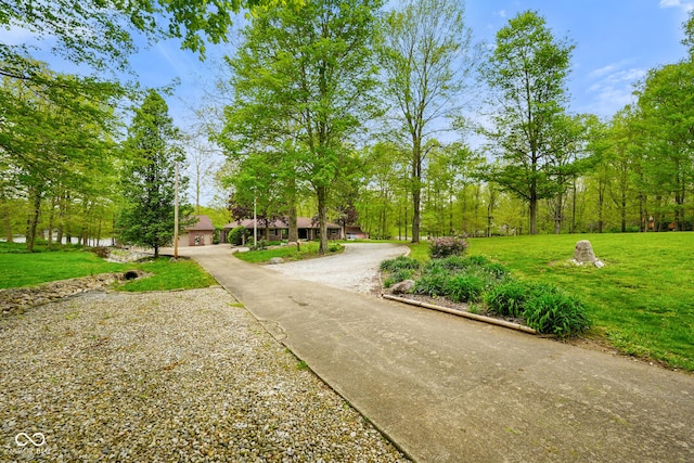 surrounding community with a lawn and driveway
