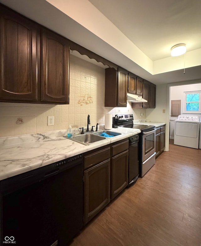 4212 Foxglove Trce, Indianapolis, IN 46237 - kitchen with washing machine and dryer, dishwasher, stainless steel range with electric stovetop, and light countertops
