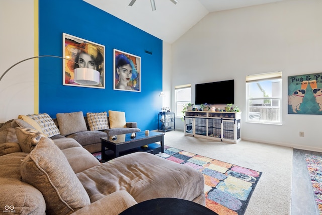 1666 Huntzinger Blvd, Pendleton, IN 46064 - living area with carpet floors, a ceiling fan, and plenty of natural light