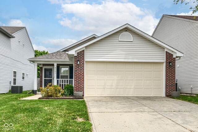 ranch-style house featuring brick siding, concrete driveway, and a garage