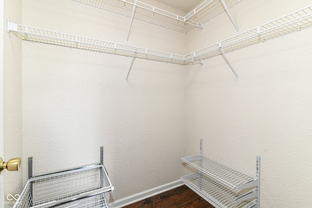 walk in closet with wood finished floors