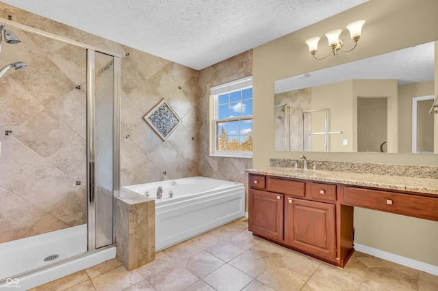 15329 Smithfield Dr, Westfield, IN 46074 - full bathroom featuring a textured ceiling, a shower stall, a bath, and vanity