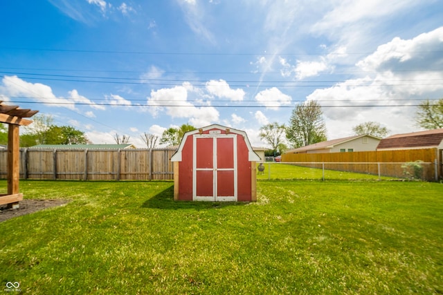 view of shed with a fenced backyard