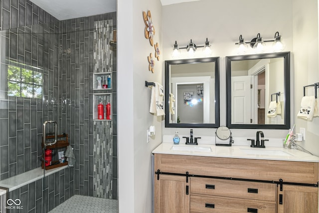 6301 Prospect St, Indianapolis, IN 46203 - bathroom with double vanity and a tile shower