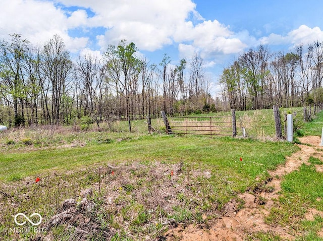 view of yard with fence and a rural view