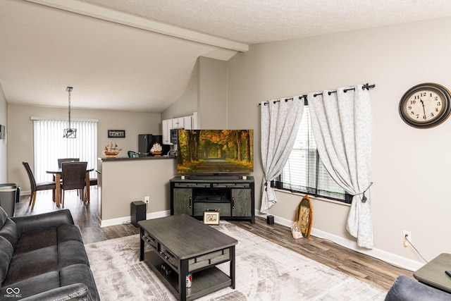 living room featuring baseboards, a wealth of natural light, and wood finished floors