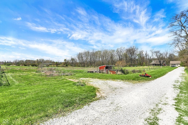 exterior space with a rural view and an outbuilding
