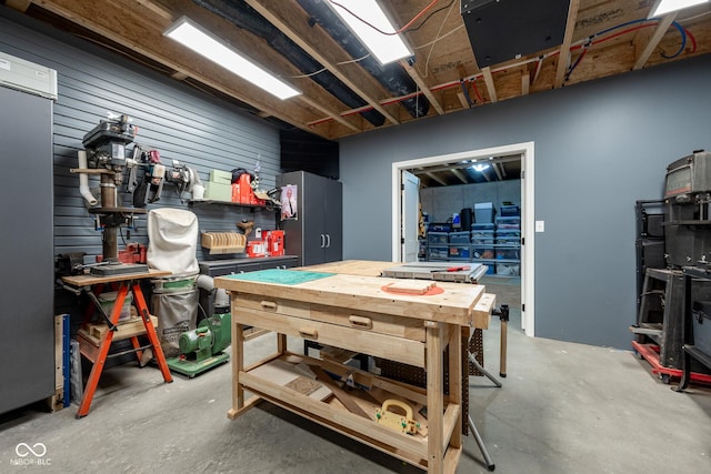 interior space featuring a workshop area