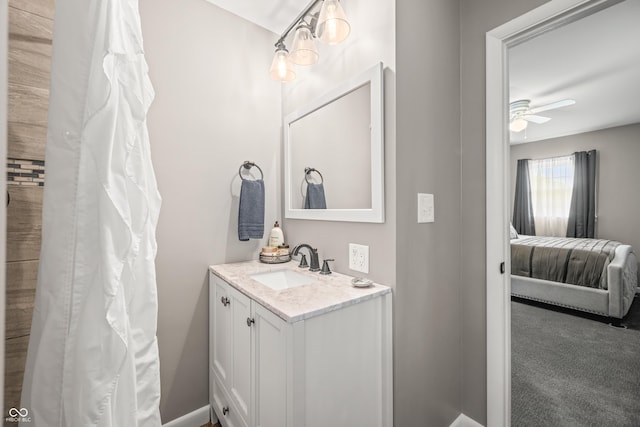bathroom with vanity and ceiling fan