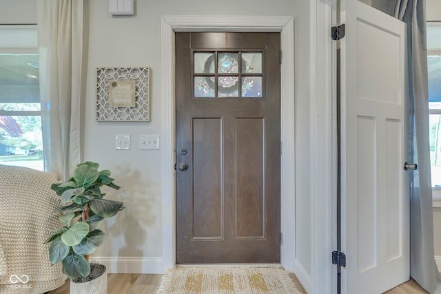 interior space with baseboards, light wood-style flooring, and a healthy amount of sunlight