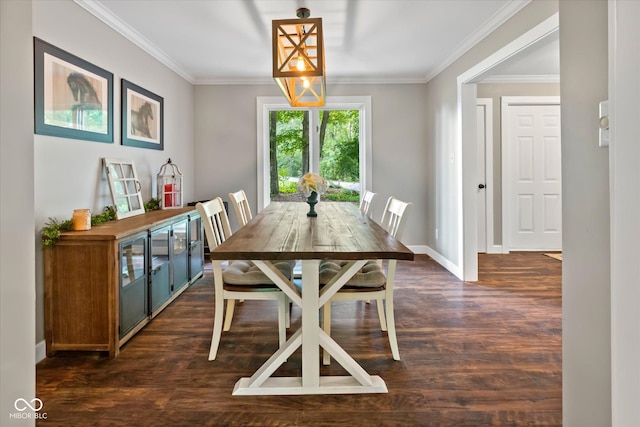 2450 S US-421, Zionsville, IN 46077 - dining space featuring baseboards, ornamental molding, and dark wood-style floors