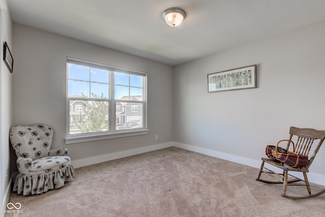 sitting room featuring baseboards and carpet