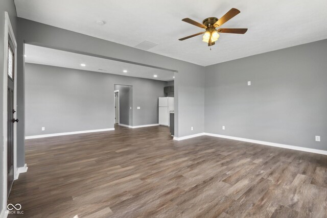 3098 Central, Arlington, IN 46104 - unfurnished room with recessed lighting, ceiling fan, baseboards, and dark wood-type flooring