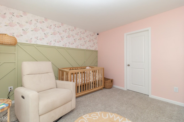 192 Lynnette Way, Cumberland, IN 46229 - carpeted bedroom featuring a nursery area, baseboards, and wallpapered walls