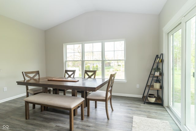 192 Lynnette Way, Cumberland, IN 46229 - dining area featuring baseboards, wood finished floors, and lofted ceiling