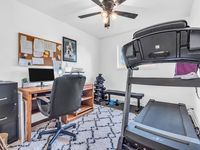 office space with ceiling fan