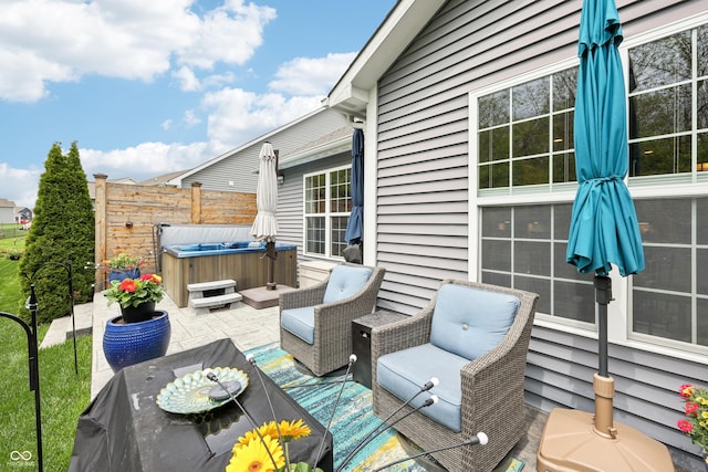 9359 Foudray Cir N, Avon, IN 46123 - wooden terrace with a hot tub, a patio area, and fence