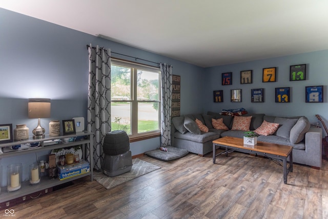 living area featuring baseboards and wood finished floors