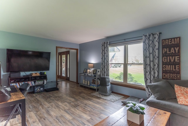 living room with wood finished floors
