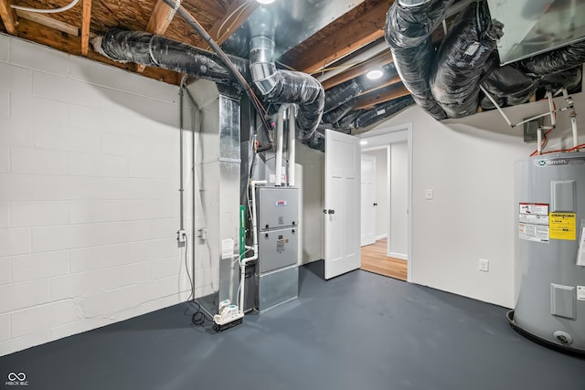 unfinished basement with water heater