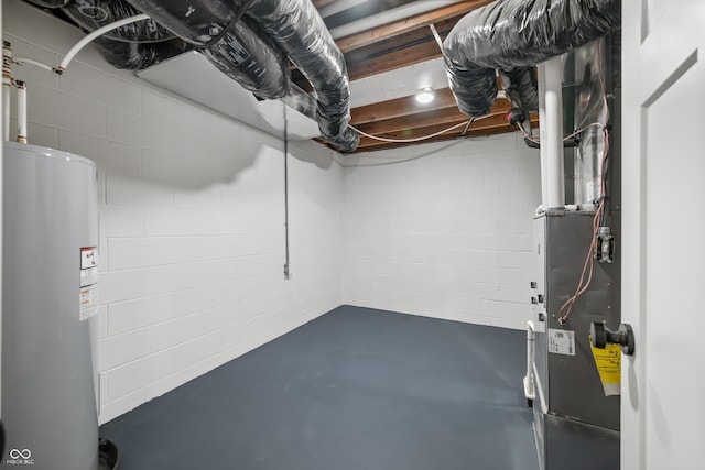 unfinished below grade area featuring electric water heater