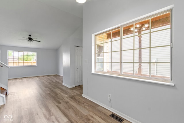 6638 Sunbury Dr, Indianapolis, IN 46241 - empty room featuring a ceiling fan, baseboards, visible vents, and wood finished floors