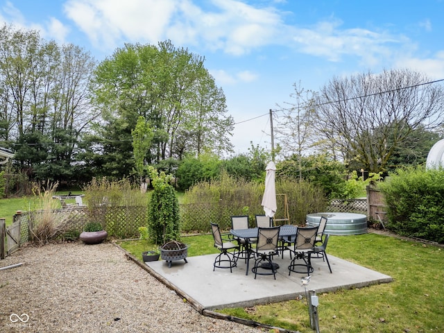 view of patio / terrace with an outdoor fire pit and a fenced backyard