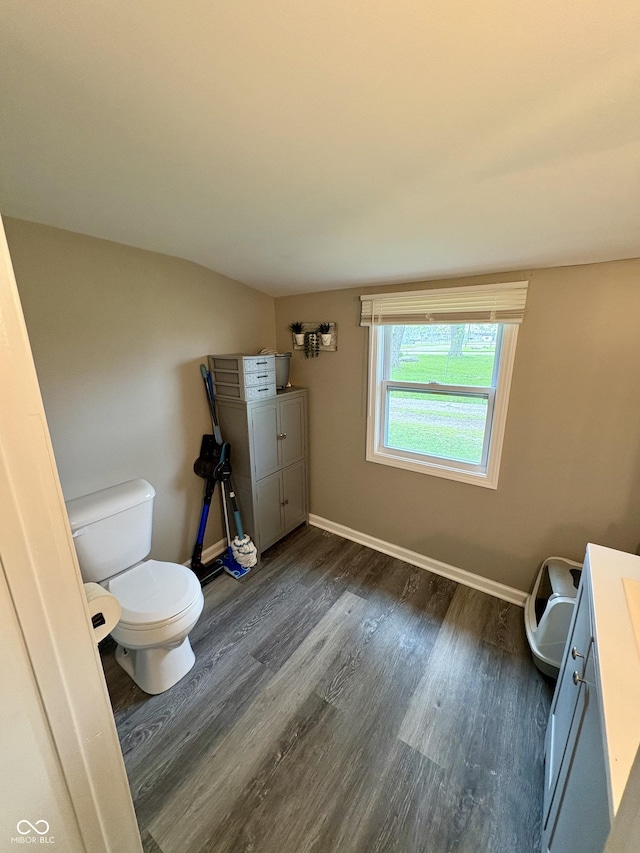 bathroom featuring toilet, baseboards, and wood finished floors