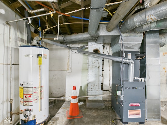 utility room with water heater and heating unit