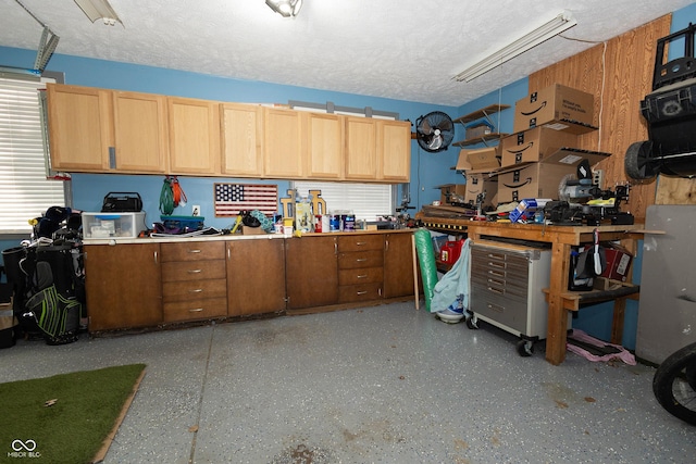 interior space featuring a workshop area