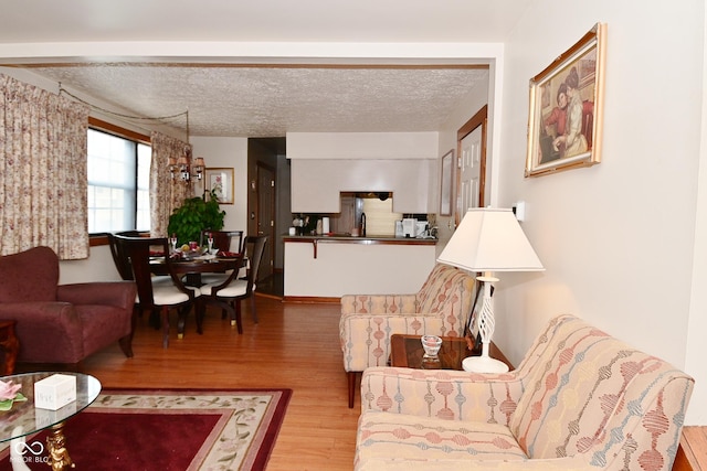 114 E 27th St, Indianapolis, IN 46205 - living room featuring wood finished floors and a textured ceiling