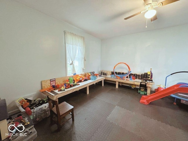 game room with ceiling fan