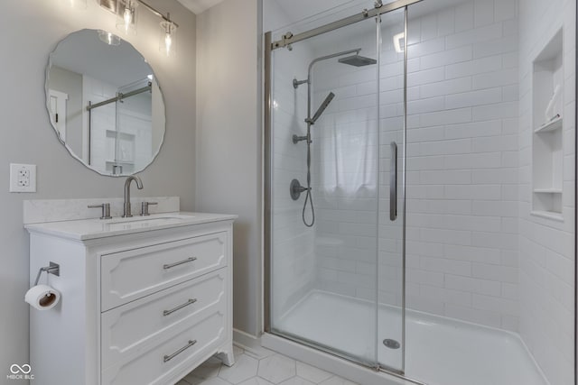 full bath featuring a shower stall and vanity