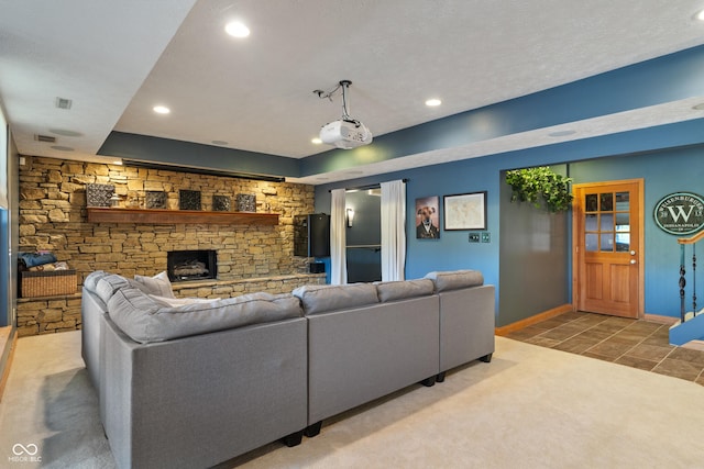 living room with recessed lighting, baseboards, and visible vents