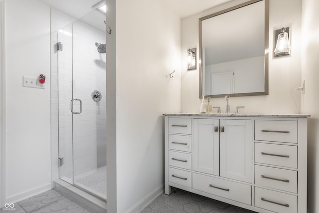 440 E 82nd St, Indianapolis, IN 46240 - bathroom with baseboards, a shower stall, and vanity