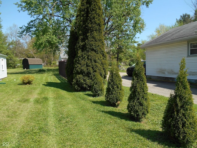 view of yard with a storage shed and an outdoor structure
