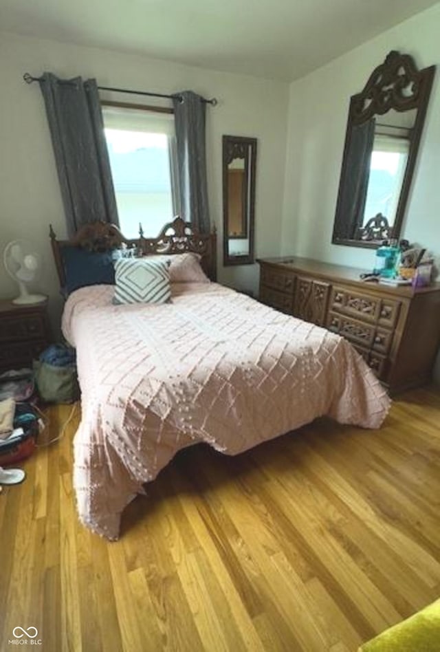 bedroom with multiple windows and wood finished floors